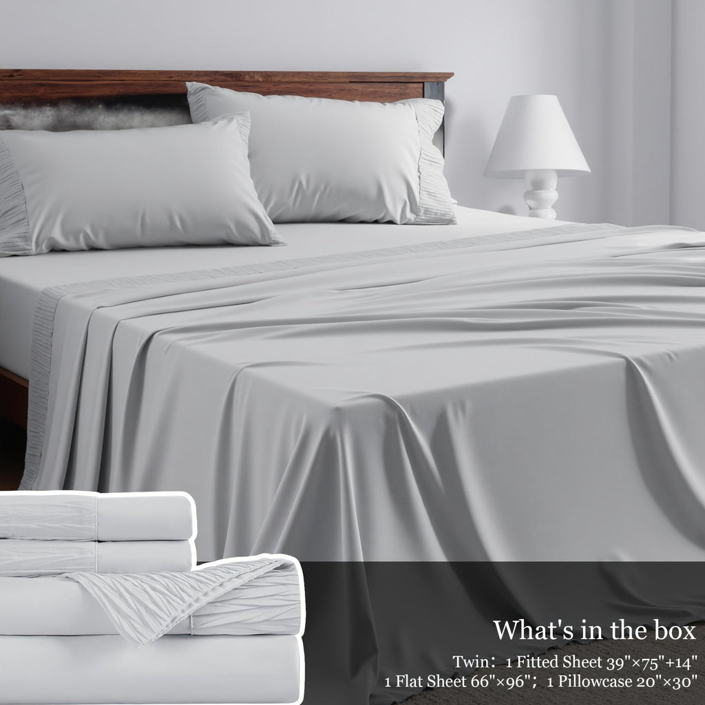 Sheet Set, Four-Piece Solid-Color Bedding with Deep-Pocket Fitted Sheet, Flat Sheet and Two Pillowcases