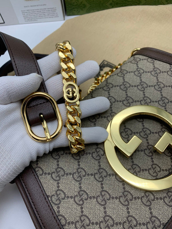 Gucci Blondie Small Shoulder Bag – GG Supreme Canvas Dark Brown Leather Gold GG