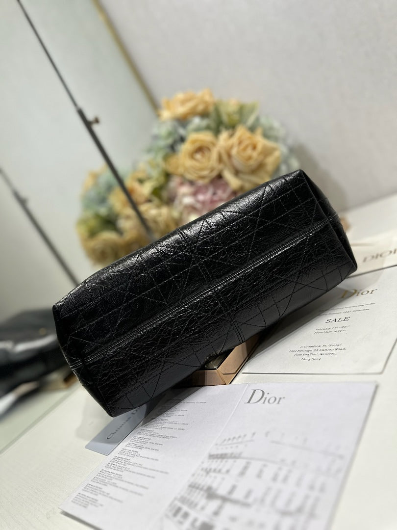 Dior Toujours Bag Large – Black Macrocannage Crinkled Calfskin Gold CD Charm