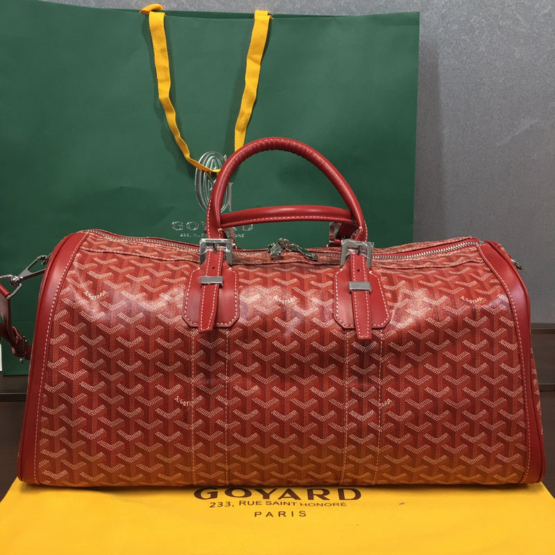 Goyard Boeing 55 Travel Bag – Red Goyardine Canvas Red Leather Silver Hardware