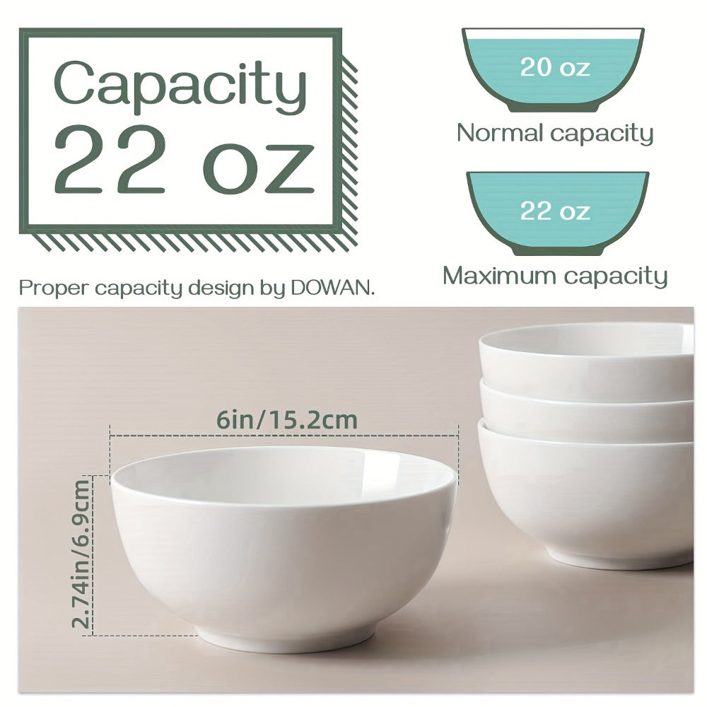 Ceramic Bowls Set 22oz White Porcelain - Dishwasher & Soup Bowls for Kitchen, Cereal, Ramen, Oatmeal