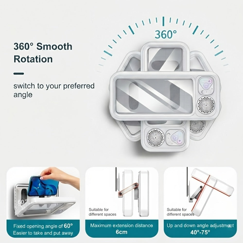 Shower Phone Holder Wall Mount with Bluetooth Speaker for an Everyday Personal Care Routine