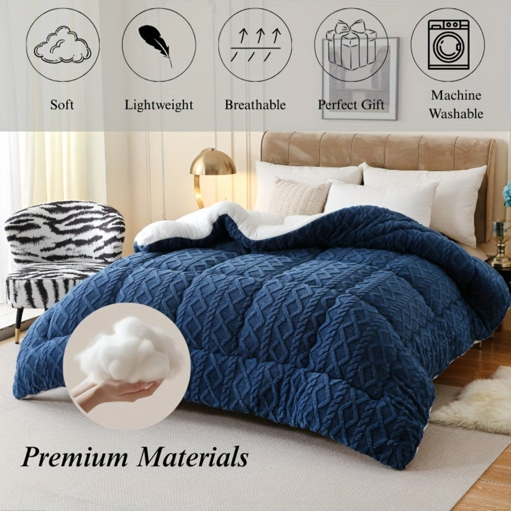Sherpa Comforter Double-Sided Plush Taffeta, Extra Thick 500GSM Warm Fluffy Comforter for Autumn & Winter – Soft Cozy Bedding for Twin XL, Full, Queen, King (Grey/Pink/Beige/Blue)