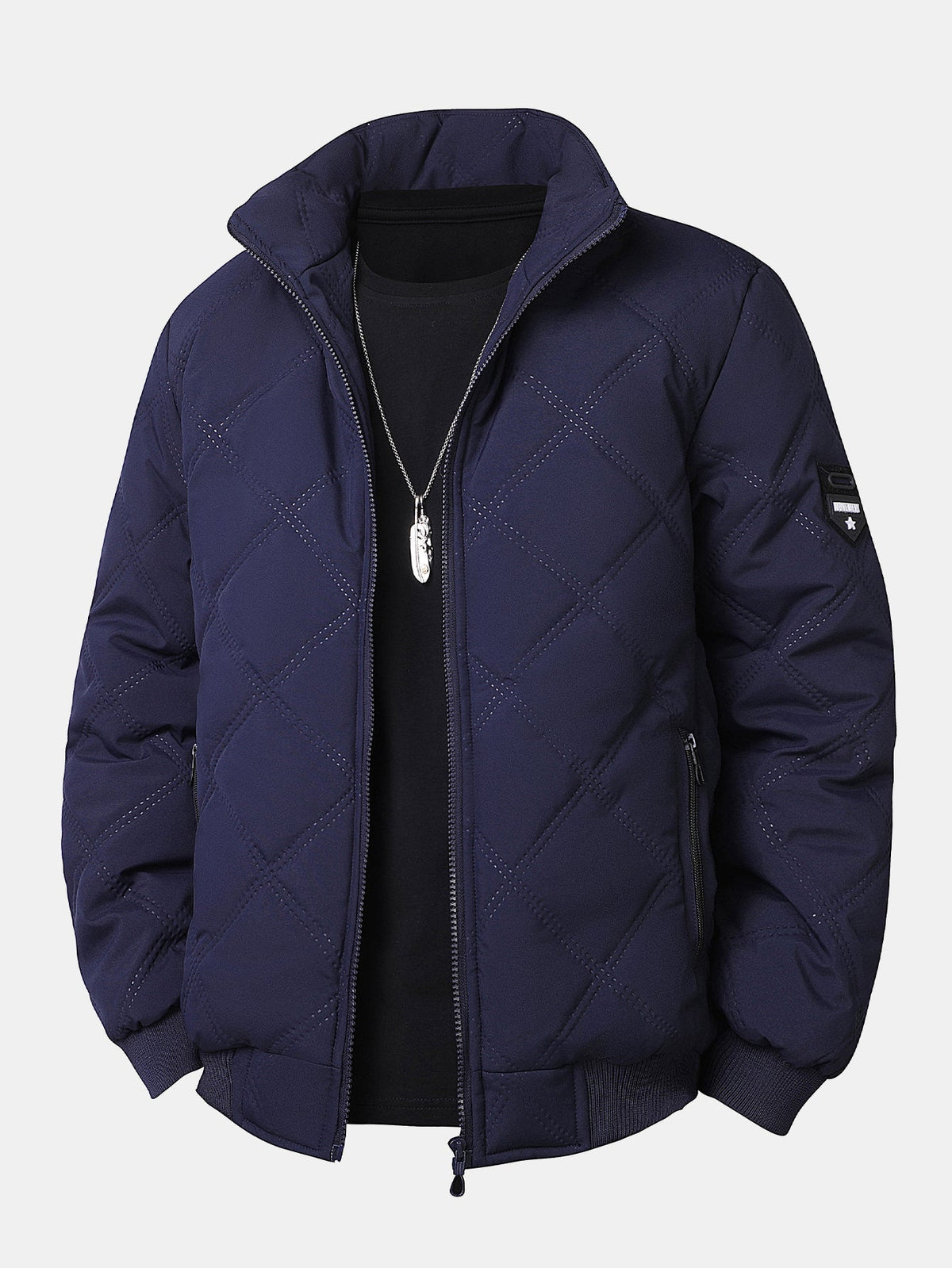 Faux Fur Lined Quilted Stand Collar Jacket