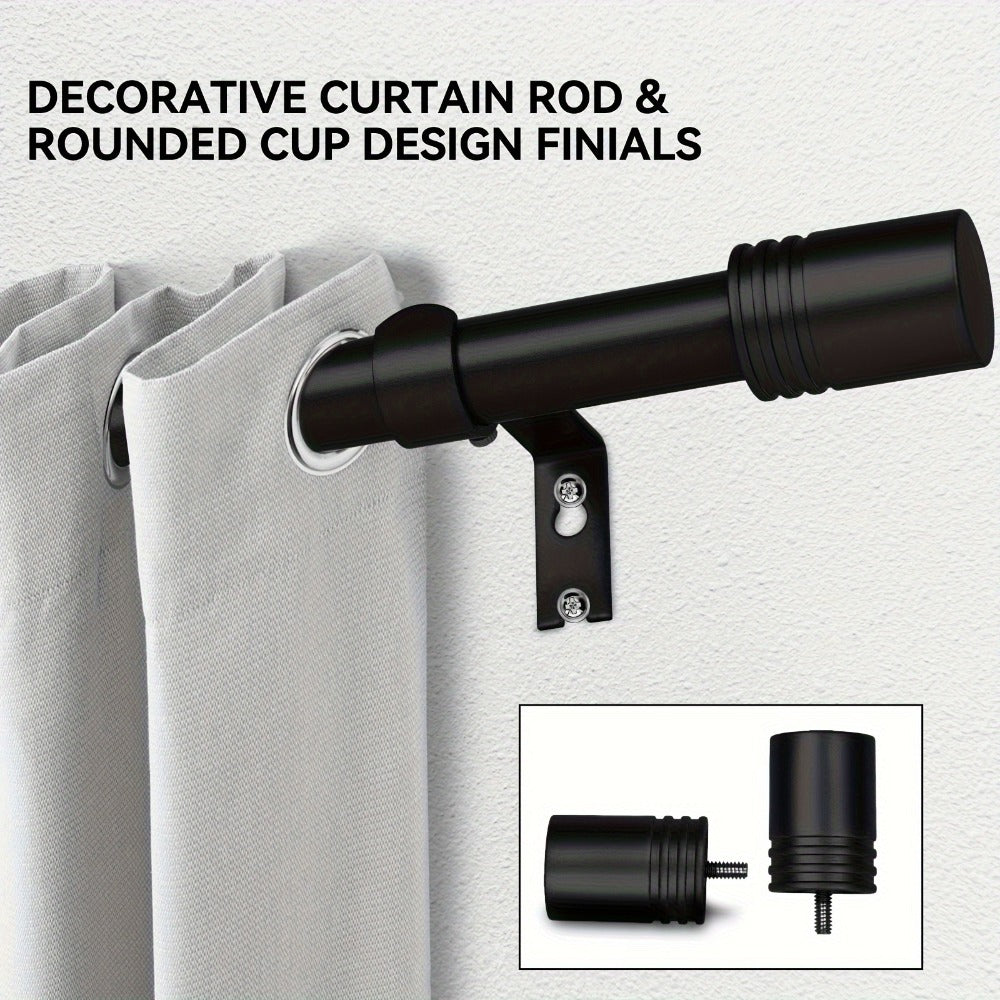 Curtain Rod, One-Inch Adjustable Rounded Cup Finials in Black, Brushed Nickel or Gold Finish, One-Inch Adjustable