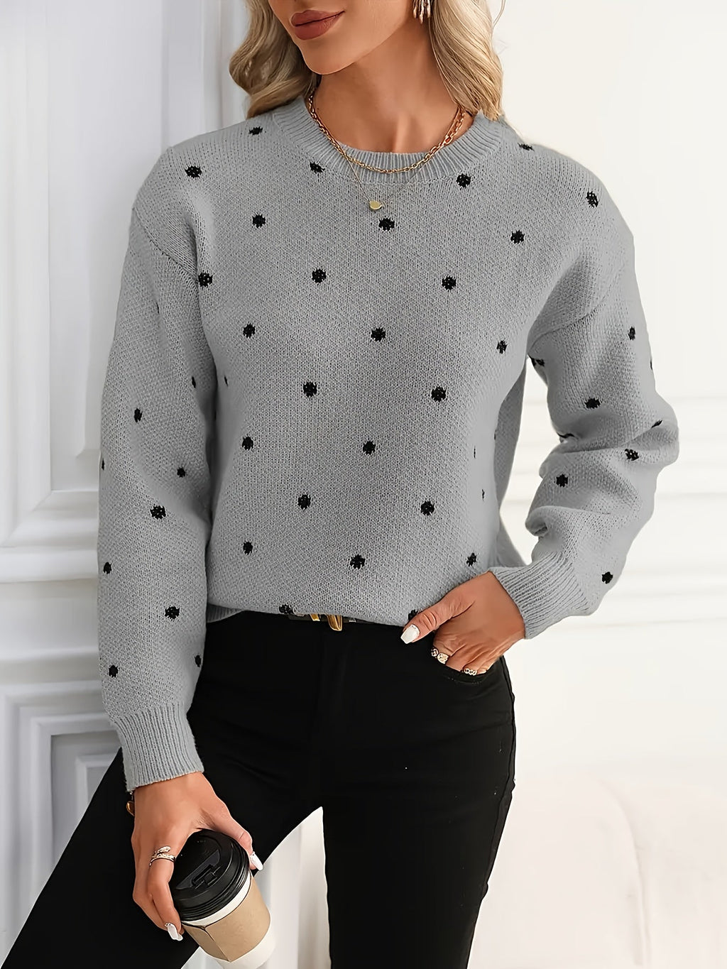 Annette | Gepunkteter Pullover mit Rundhalsausschnitt