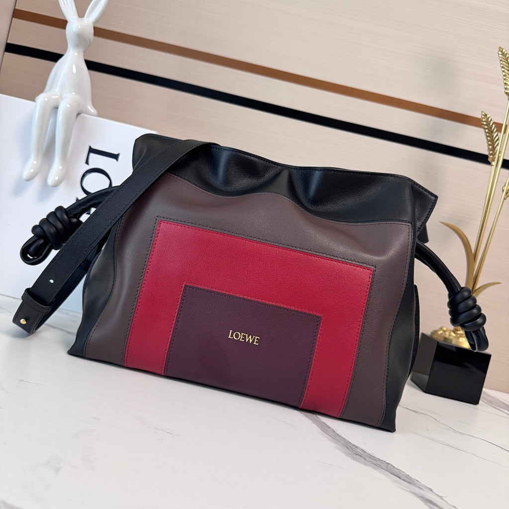 Loewe Flamenco Large Bag – Black Dark Taupe Red Colour-Block Nappa Leather