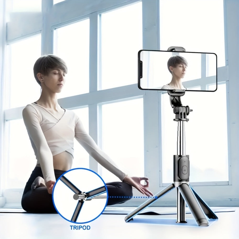 40.6-Inch Black Selfie Stick Tripod with Rotating Phone Head, Fold-Out Floor Base and Remote