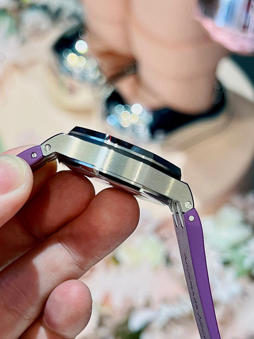 Audemars Piguet Royal Oak Offshore Chronograph – Steel Diamond Bezel Purple Mega Tapisserie Dial Date Purple Rubber Strap