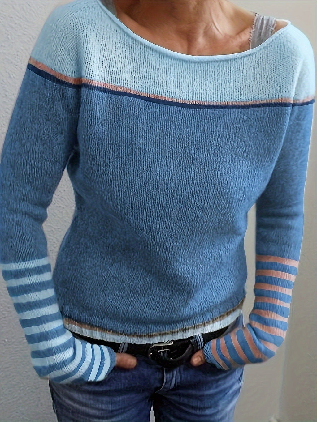 Annika | Colour-Block-Pullover mit U-Boot-Ausschnitt