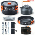 Camping Cookware Set, 8- or 14-Piece Coated Aluminum Mess Kit with Pot, Pan, Kettle, Plates and Flatware