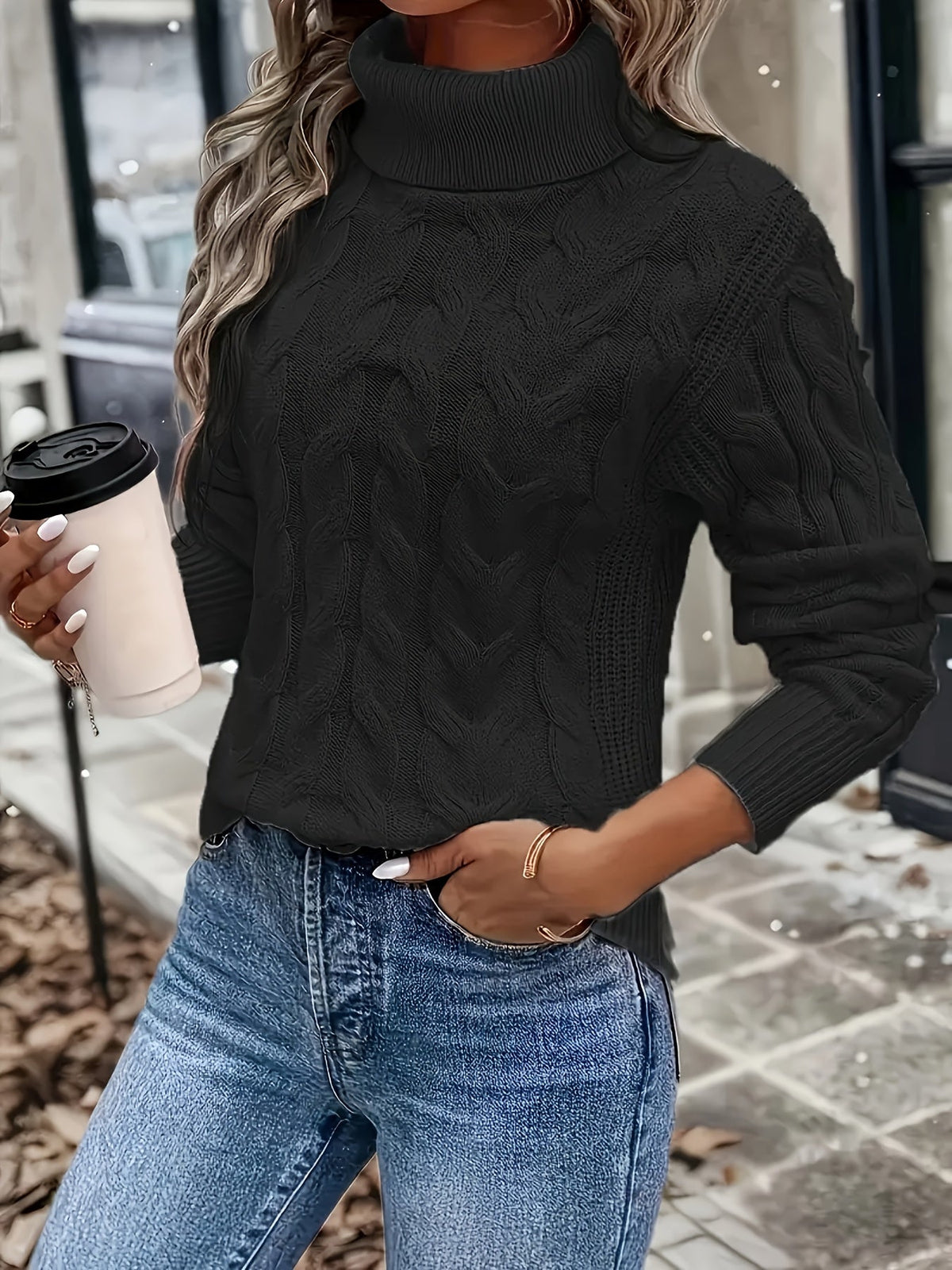 Naomi | Zopfstrickpullover mit Rollkragen