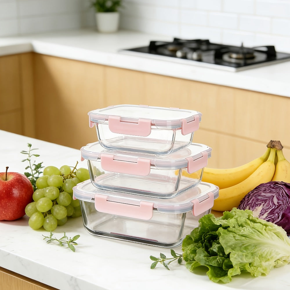 Glass Food Storage Containers for Meal Prep, Airtight Borosilicate Kitchen Boxes, Microwave and Freezer Safe