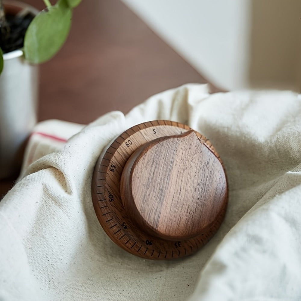 Mechanical Kitchen Timer with Loud Alarm - Black Walnut Wood Cooking Timer, 100% Battery-Free Desktop Timer for Cooking