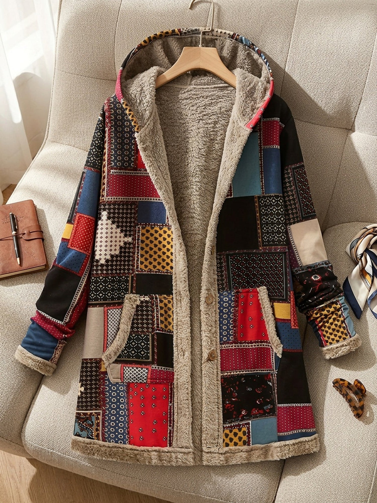 Etta | Kapuzenmantel im Patchwork-Design