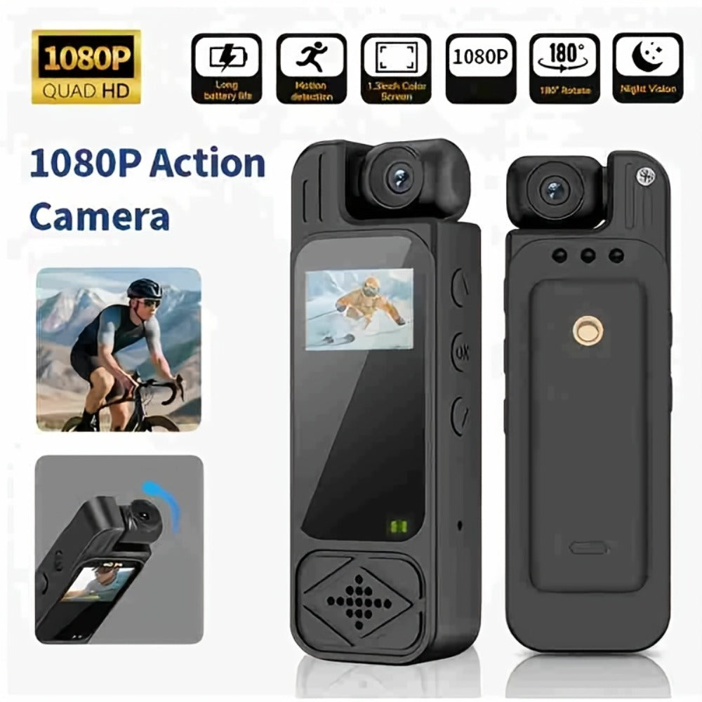 Body Camera, 1080P 180° Rotating Lens Portable Handheld Camcorder, Compact Video Recorder for Vlogging Travel Meetings Celebrations