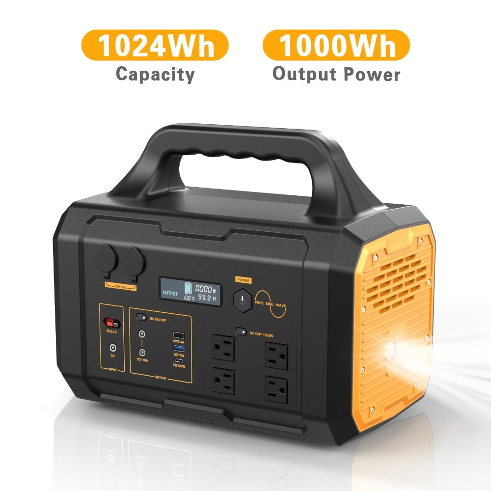 Portable Power Station 1075Wh/294Wh – 1000W/300W Solar Generator, Lithium Battery, 120V AC Outlet, for RV, Camping, Hiking, Fishing & Emergency Backup