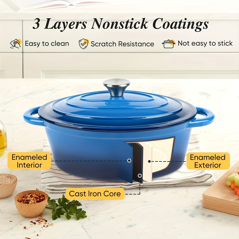 Dutch Oven Cookware by Uyi, 4.5QT Enameled Cast Iron Pot with Lid, Dual Handles and Four Color Options