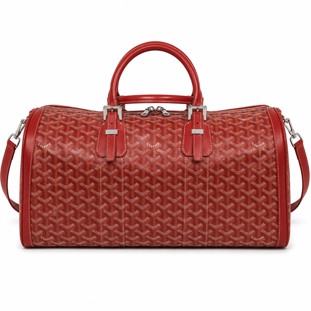 Goyard Boeing 55 Travel Bag – Red Goyardine Canvas Red Leather Silver Hardware