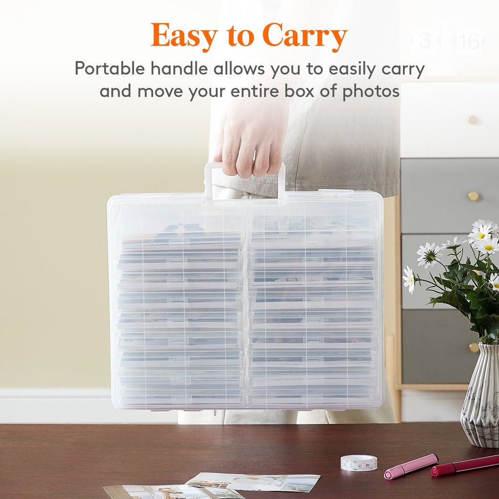 4x6 Photo Storage Box with 14 Inner Photo Keeper Cases Holds 1400 Photos Clear Plastic Photo Organizer with Lids Label Stickers BPA-Free for Cards Pictures Stamps Craft Office Supplies