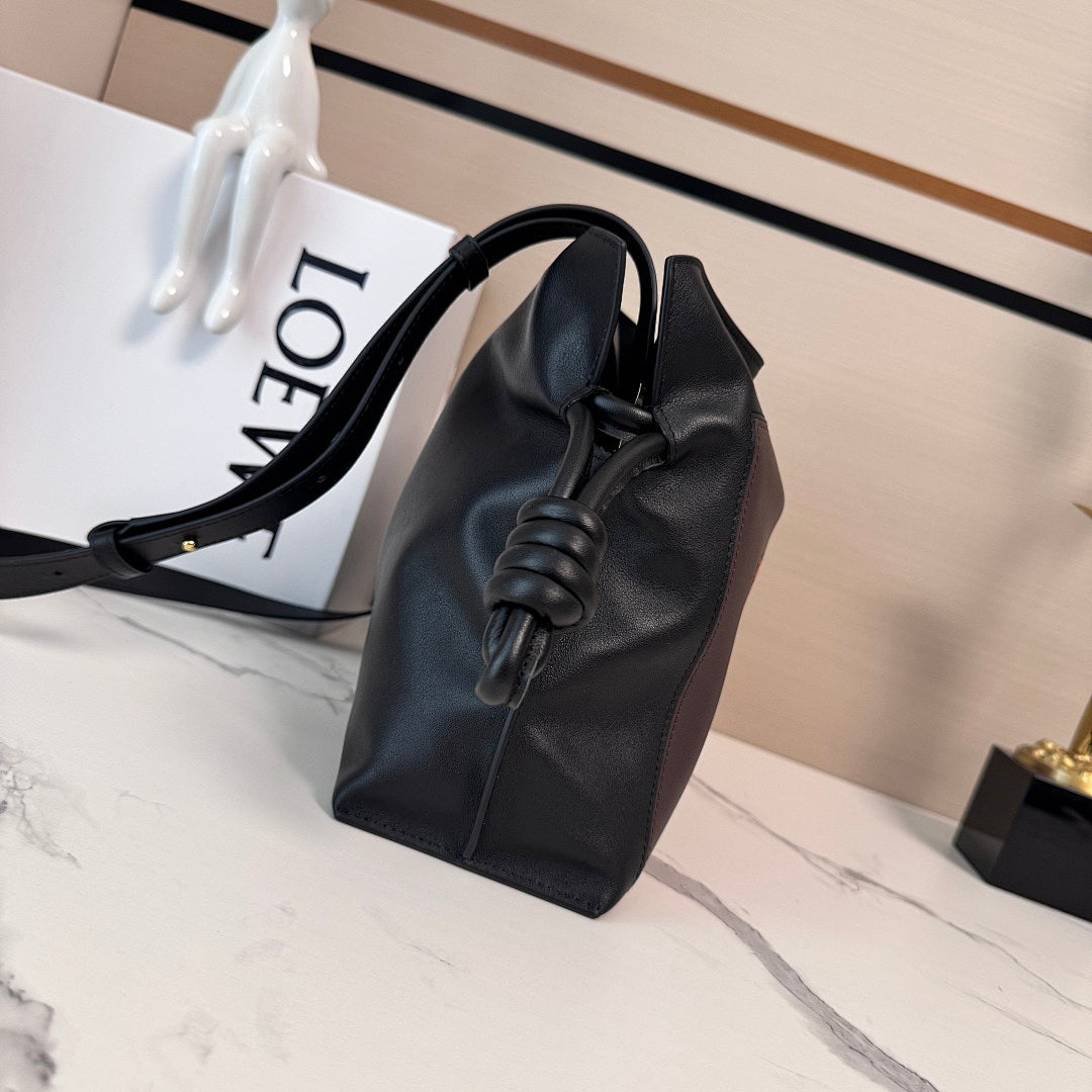 Loewe Flamenco Large Bag – Black Dark Taupe Red Colour-Block Nappa Leather