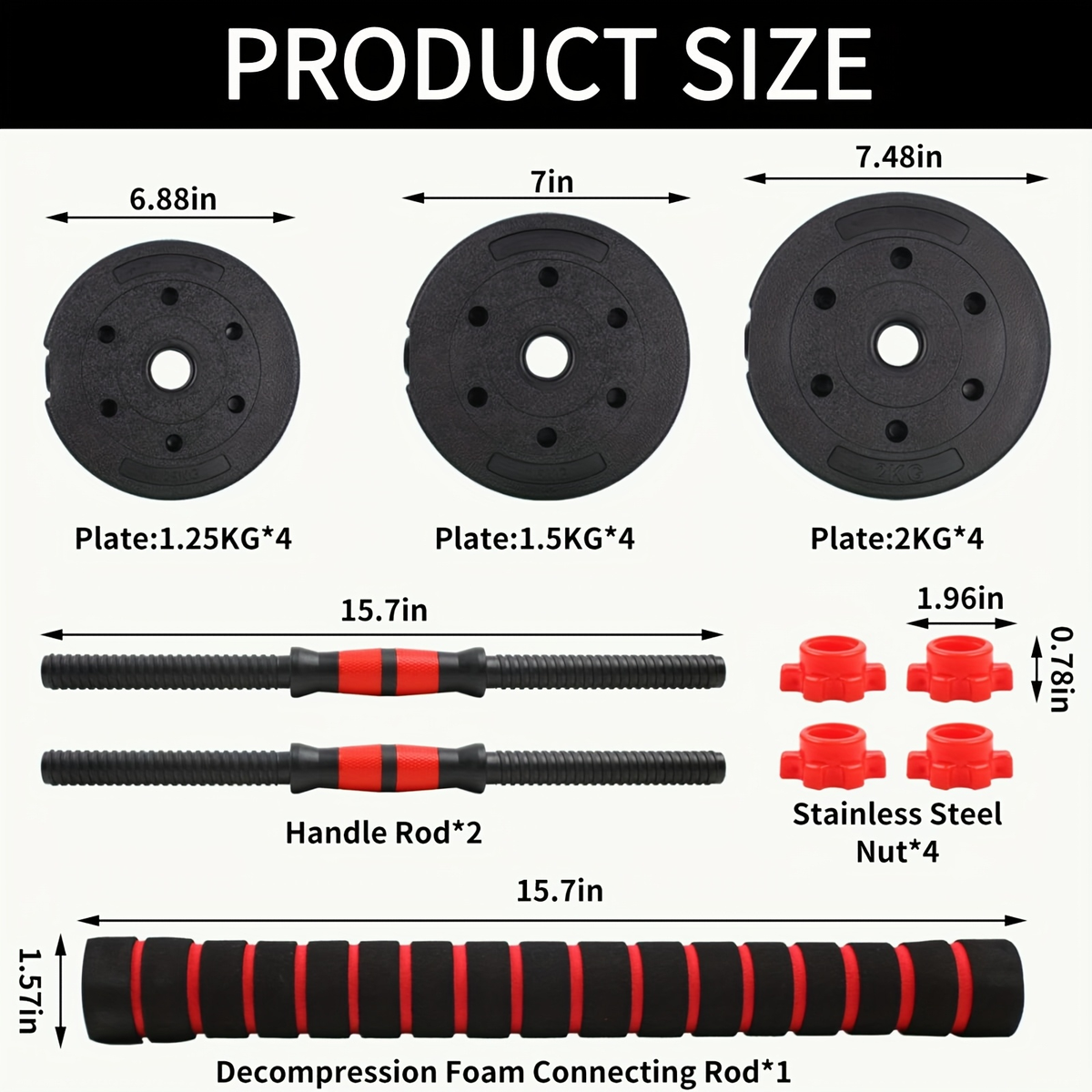 44-Pound Adjustable Dumbbell and Barbell Set with Black Round Plates, Connecting Rod and Double Lock Nuts