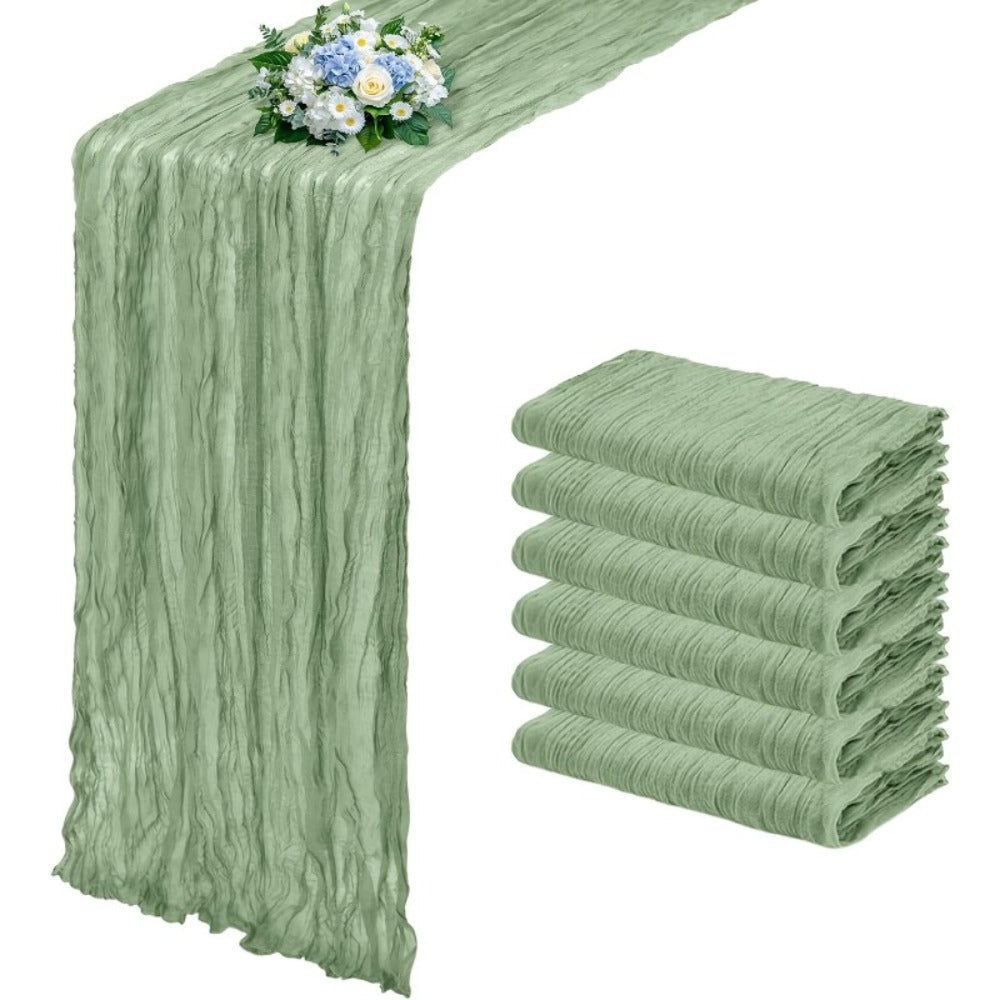 Cheesecloth Table Runner Set of Six Pieces at 21.7 x 72.8 Inches Each in Nine Colors for Dining and Events