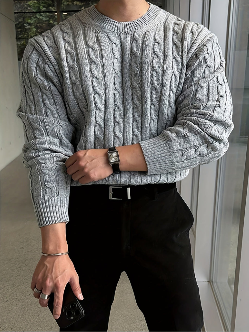 Gareth | Rundhals-Pullover im Zopfmuster