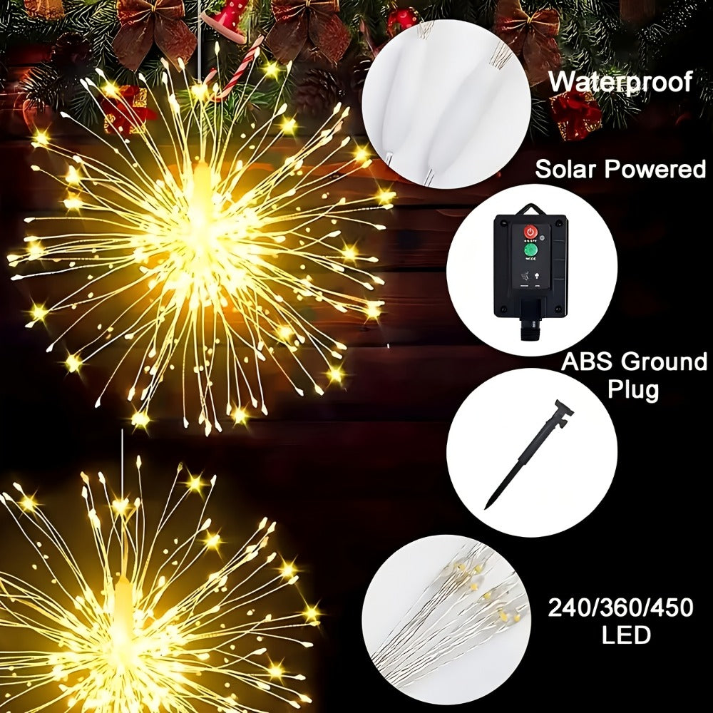 Solar Starburst Lantern Fairy Lights Outdoor 5 Pack 450 LED - Remote & Timer, 8 Modes, Adjustable Brightness