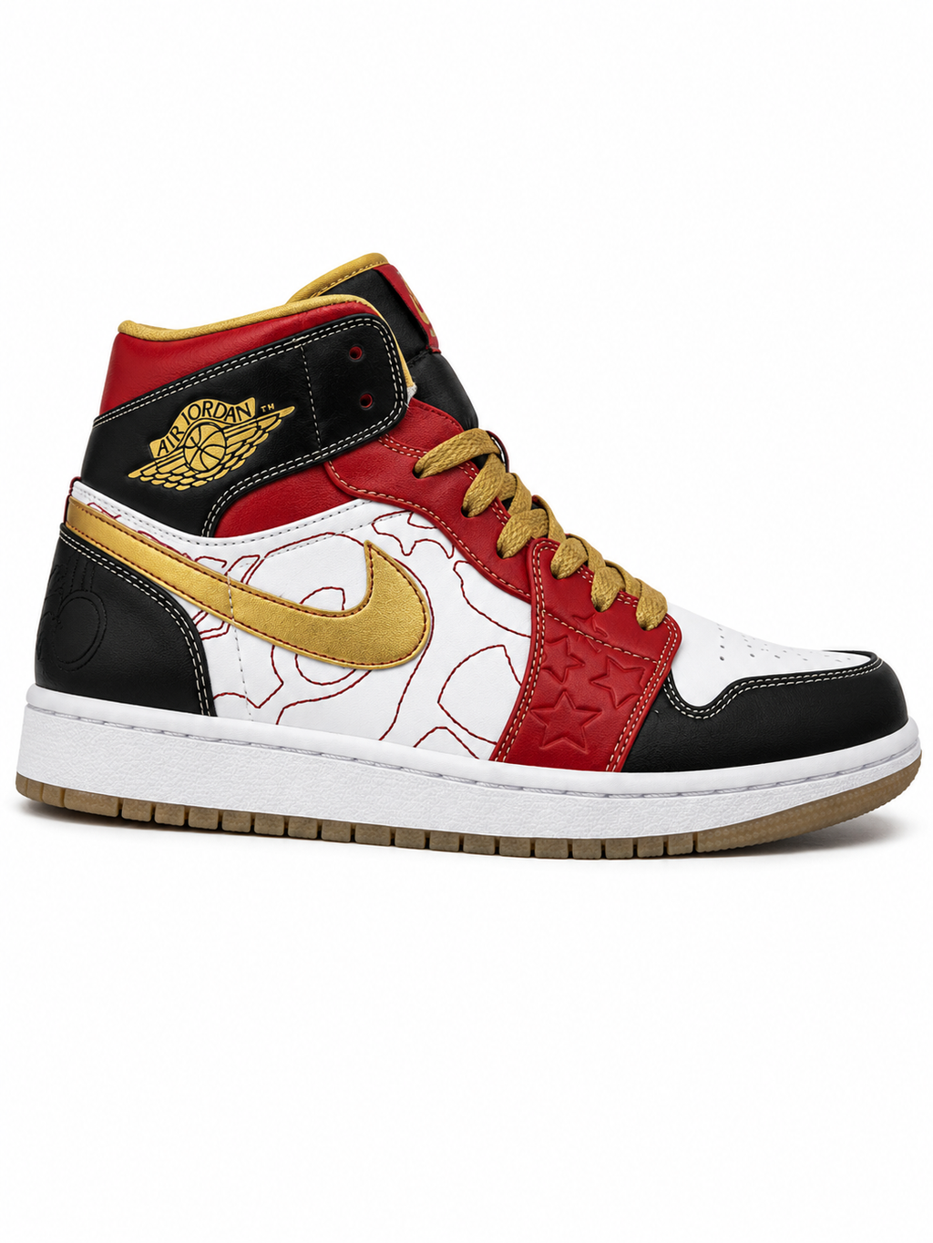 Air Jordan 1 Mid SE – White Red Black Gold Star Embossed