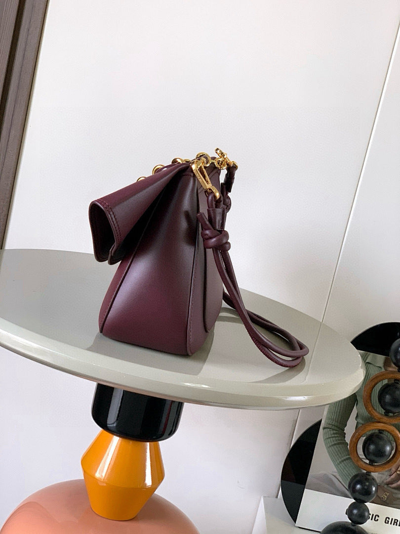 Loewe Cubi Shoulder Bag – Burgundy Deep Wine Smooth Calfskin Gold Resin Chain