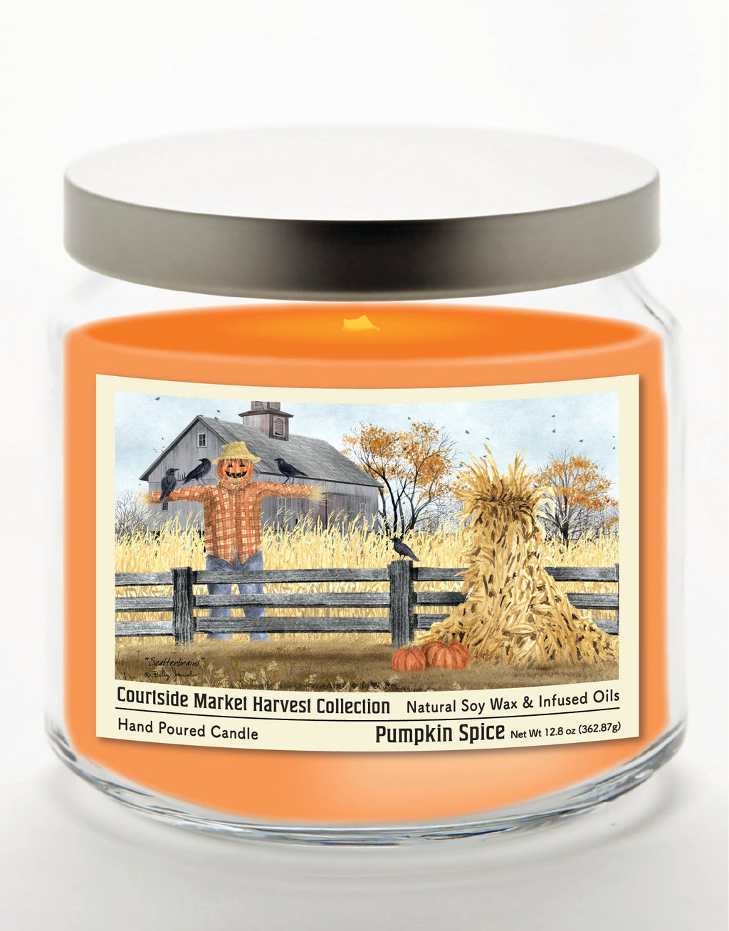 Scarecrow 12.8 Oz Candle Glass Jar with Brushed Silver Metal Lid