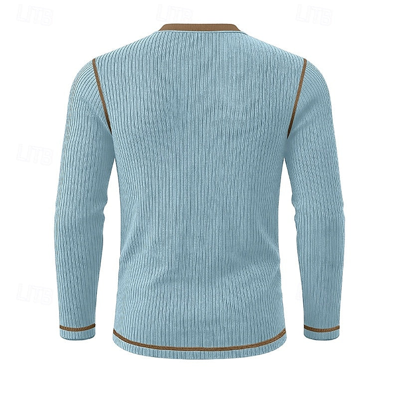 Owen | Geripptes Henley-Shirt mit langen Ärmeln