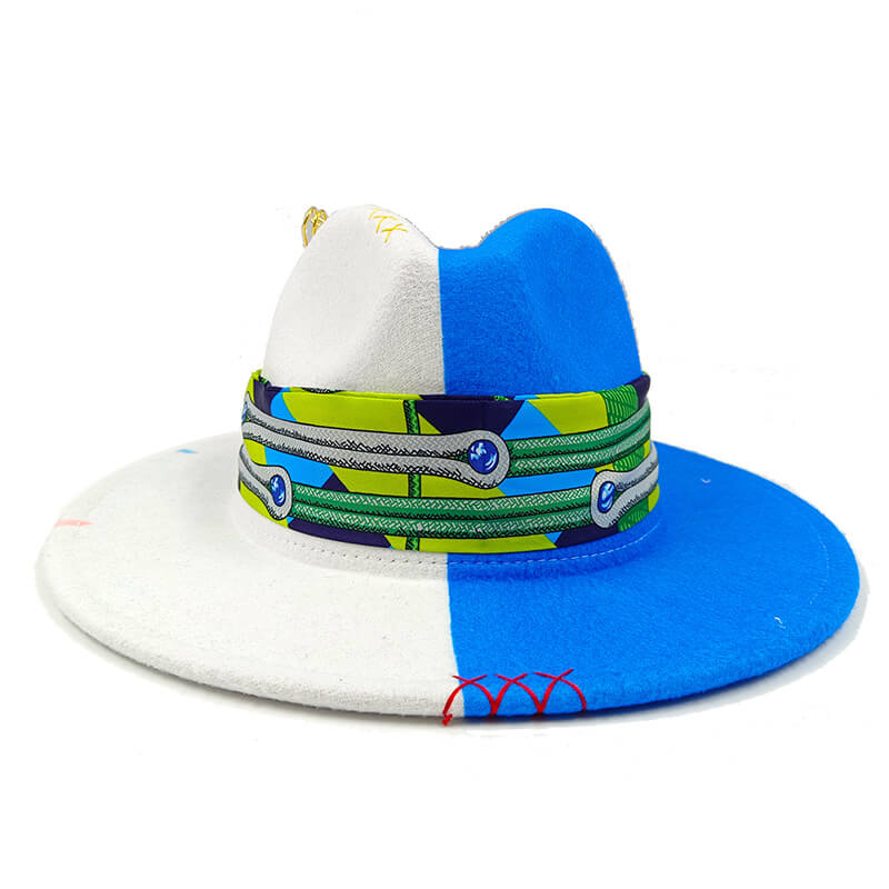 Handmade Fedora Cotton Hat with Monochrome Hatband