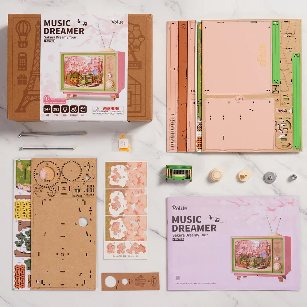 Robotime Rolife Sakura Dreamy Tour DIY Music Box 3D Wooden Puzzle AMT02