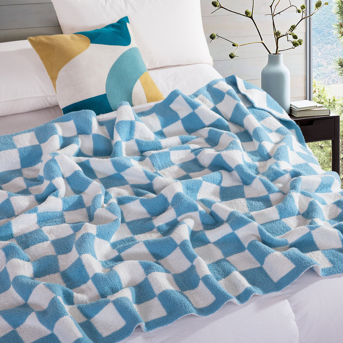 Elegant Comfort 50" x 70"  Ultra Soft Checkered Knitted Throw Blanket