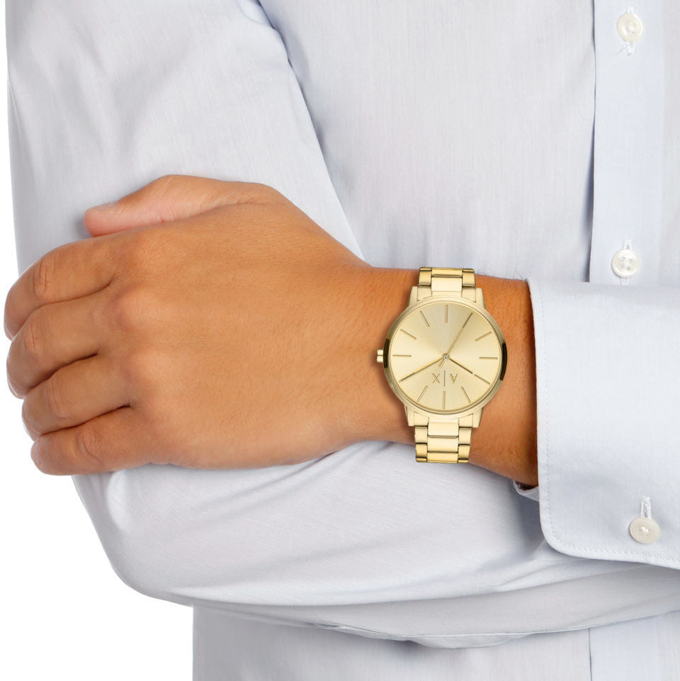 Armani Exchange Cayde AX2707 Herren-Analoguhr – Goldfarbenes Zifferblatt mit passendem Edelstahlarmband in Gold