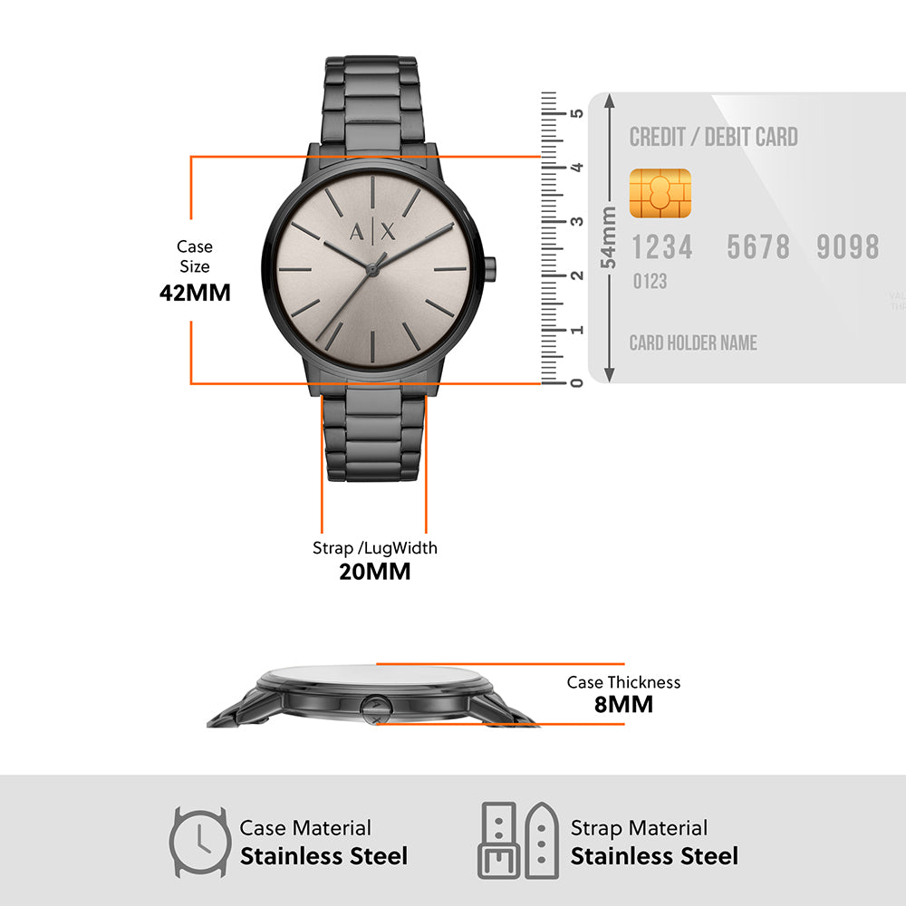 Armani Exchange Cayde AX2722 Herren-Analog-Uhr – Graues Zifferblatt mit passendem grauem Edelstahlarmband