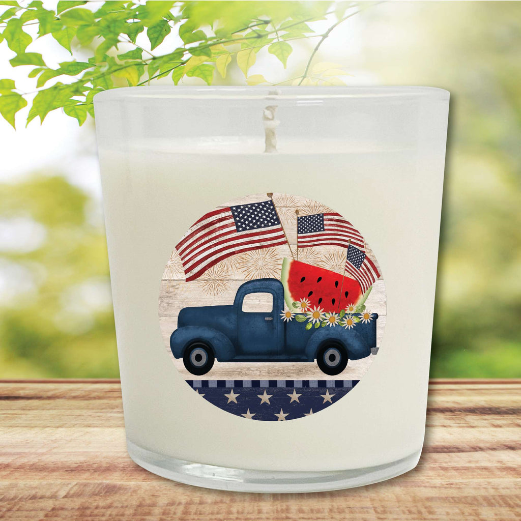 Celebrate 250 Truck Blue Patriotic 10 Oz Citronella Soy Wax Candle with Wounded Warrior Project