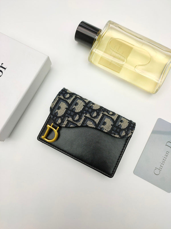 Christian Dior Saddle Card Holder – Oblique Jacquard Black Navy