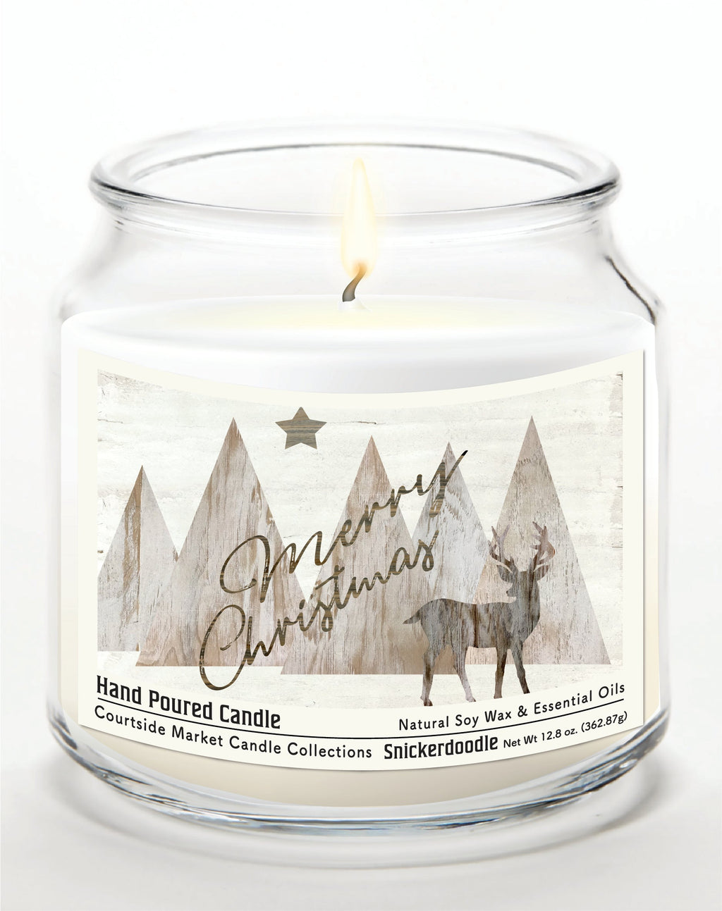 Merry Christmas Deer 12.8 Oz Candle Glass Jar with Brushed Silver Metal Lid