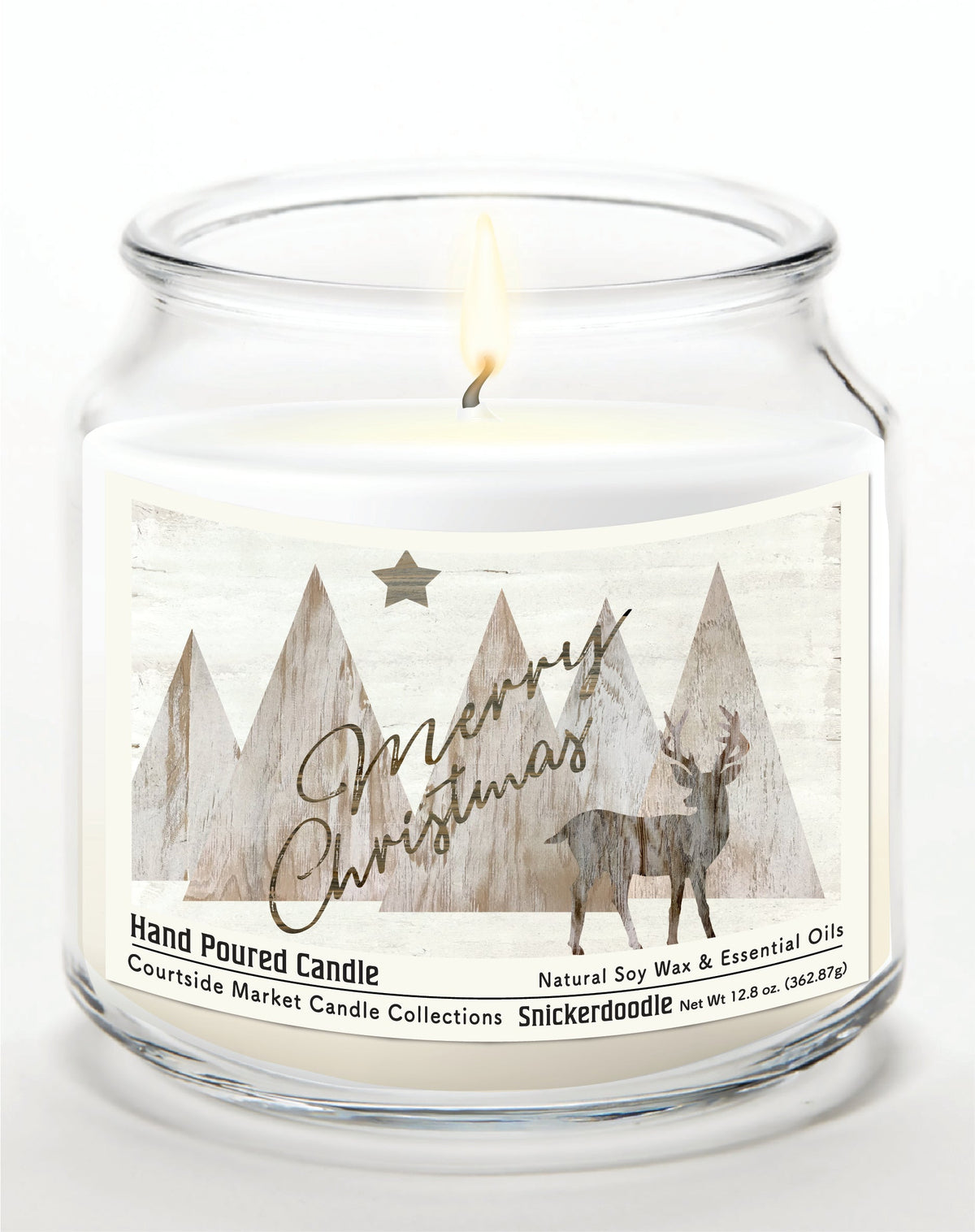 Merry Christmas Deer 12.8 Oz Candle Glass Jar with Brushed Silver Metal Lid