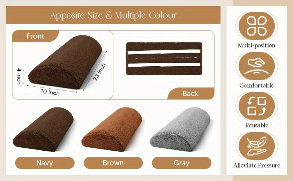 Memory Foam Bolster Pillow for Sleeping, Sherpa Half Roll Leg Support Pillow for Bed, Chair & Sofa