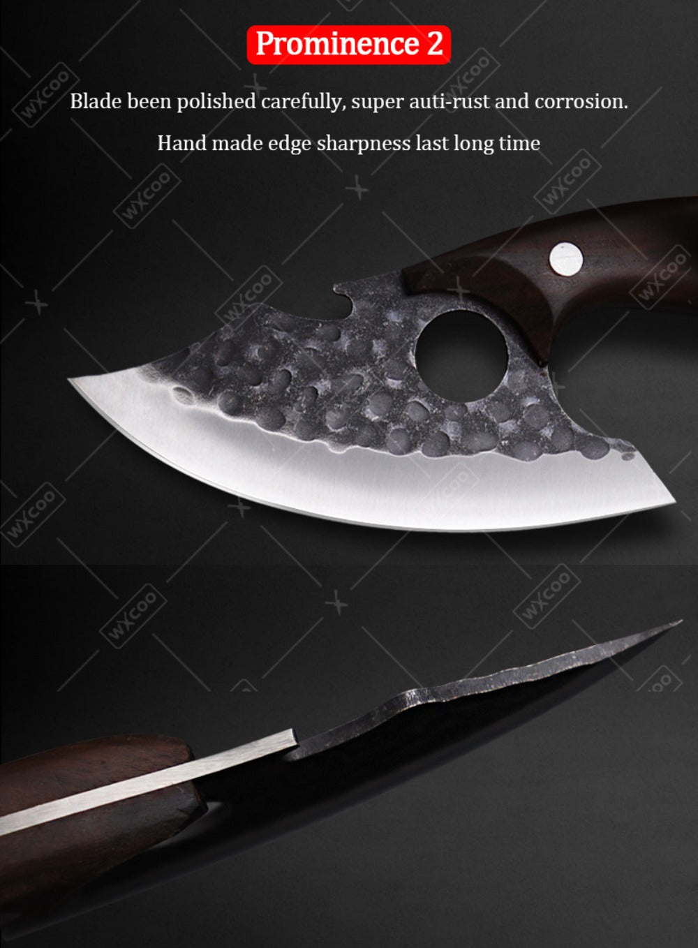 Kitchen Knife Set by WXYCOO, 3- or 4-Piece 5Cr15MoV Steel Hammered Blades with Curved Wood Handles