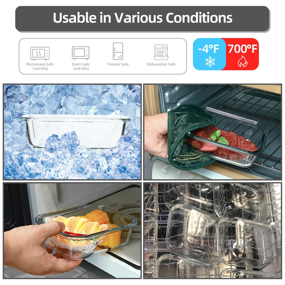 Glass Food Storage Containers for Meal Prep, Airtight Borosilicate Kitchen Boxes, Microwave and Freezer Safe