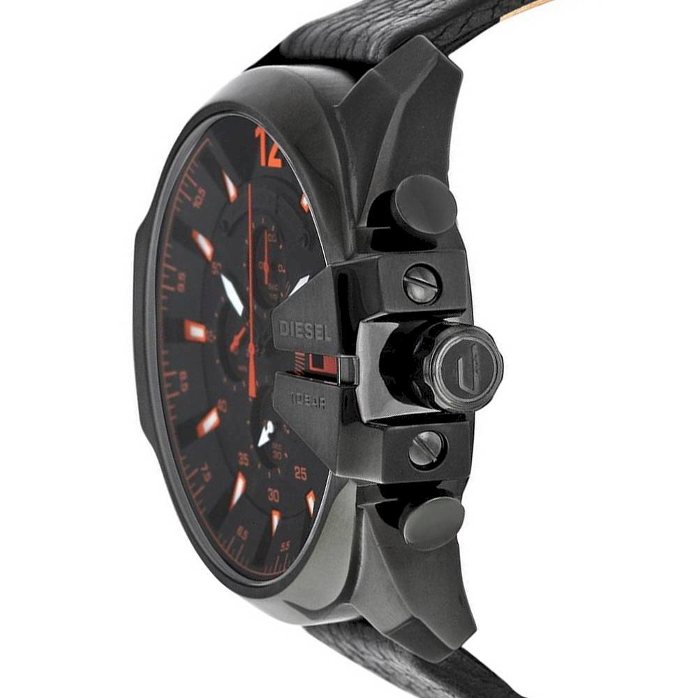 Diesel DZ4291 Mega Chief Chronograph Herrenuhr – Schwarzes Zifferblatt & schwarzes Lederarmband