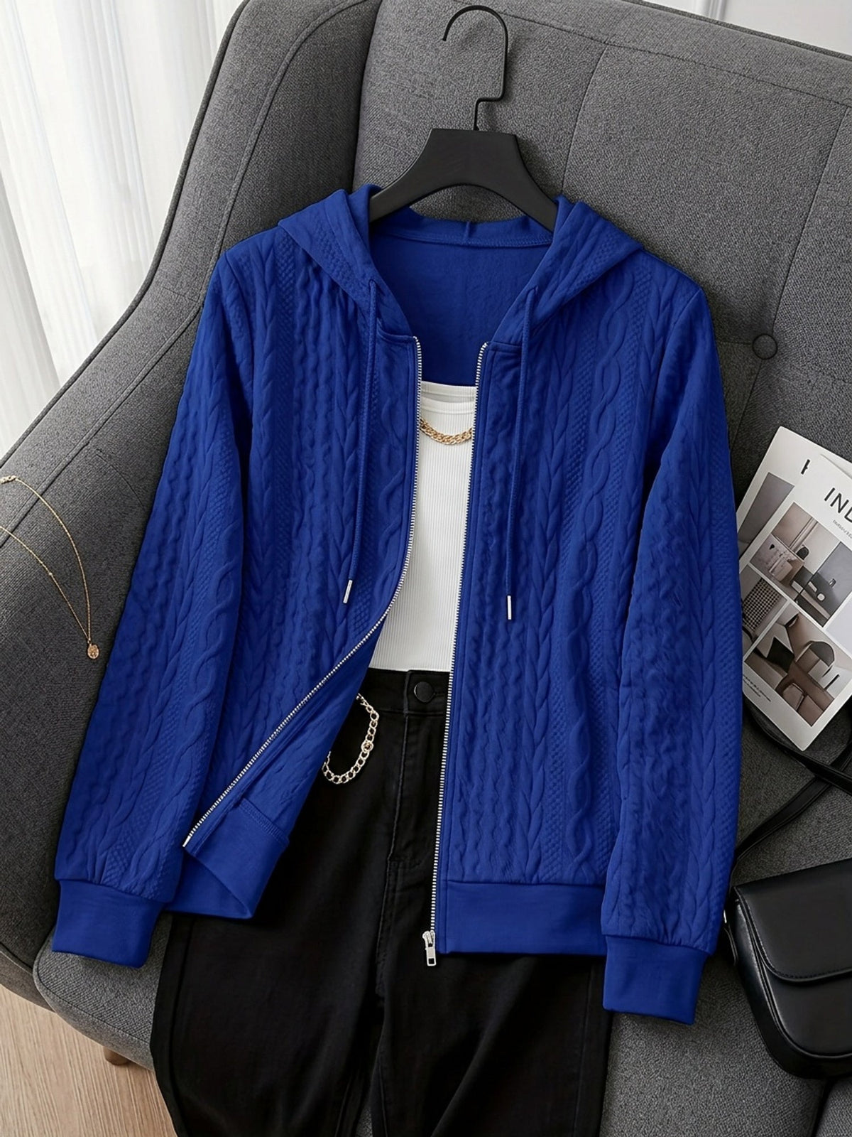 Pearl | Strukturierter Kapuzenpullover mit Reißverschluss