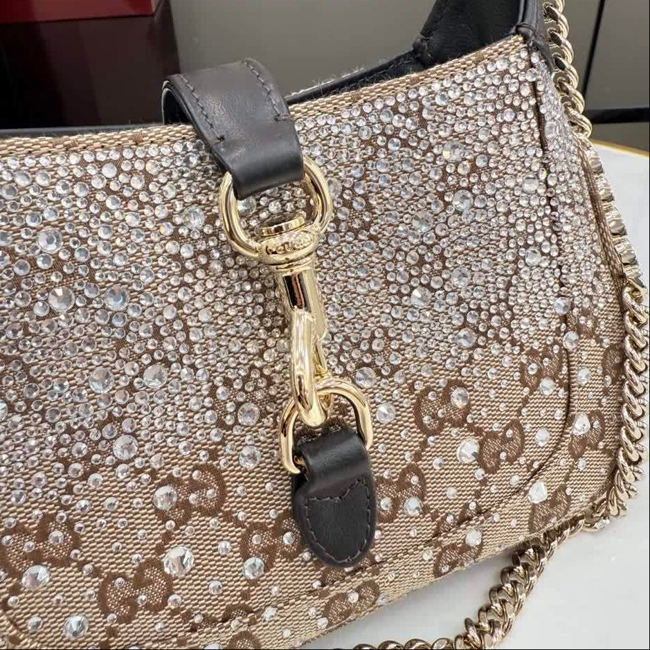 Crystal Rhinestone Monogram Mini Hobo Bag