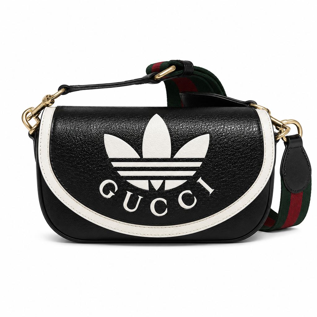 Gucci x Adidas Small Shoulder Bag – Black Leather Trefoil GUCCI Web Strap