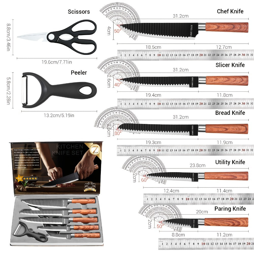Kitchen Knife Set High Carbon Steel Hand Forged Chef Knives with Case Non-Stick Black Blade for Home Cooking, Dining and Outdoor Meals